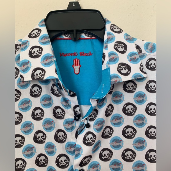 🔥NWT-Luciano Visconti black label fun pirate shark button up shirt size M - Picture 5 of 10